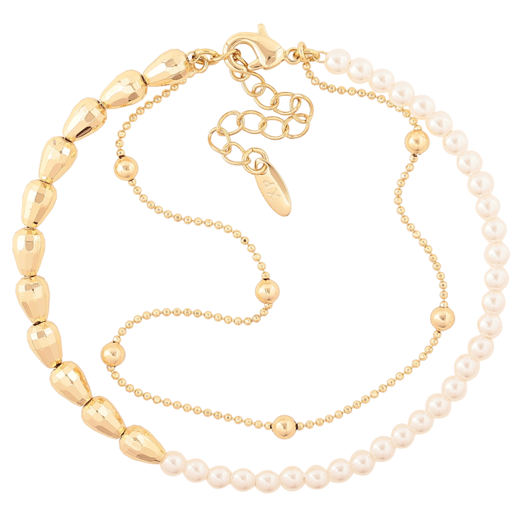 Браслет Xuping цвет Позолота 14K "Цепочка с нитью жемчуга и золотистых бусин" размер с доп. цепочкой 17.5-21см х 1-4мм фото №19
