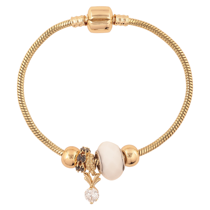 Браслет Xuping колір Позолота 14K "У стилі Pandora ювелірний шнур з бусинами" довжина 18см х 3мм фото №6 Браслет Xuping колір Позолота 14K "У стилі Pandora ювелірний шнур з бусинами" довжина 18см х 3мм фото №6