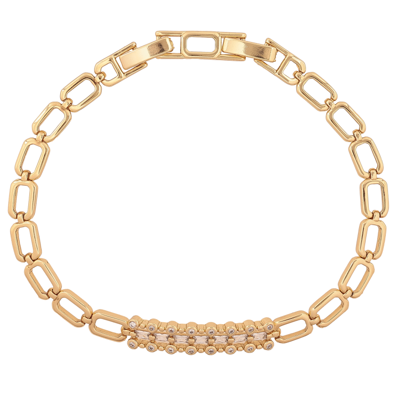 Браслет Xuping цвет Позолота 14K "Узор с кристаллами" размер с доп. замком 17.5,19.5см х 5-6мм фото №1