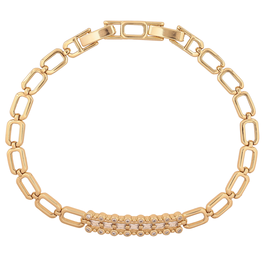 Браслет Xuping цвет Позолота 14K "Узор с кристаллами" размер с доп. замком 17.5,19.5см х 5-6мм фото №1