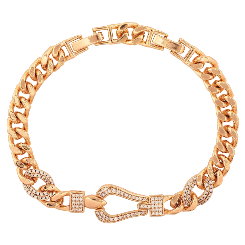 Браслет Xuping цвет Позолота 18K "Цепочка с декоративной вставкой" длинна с доп. замком 17.5,20см х 7-12мм фото №2