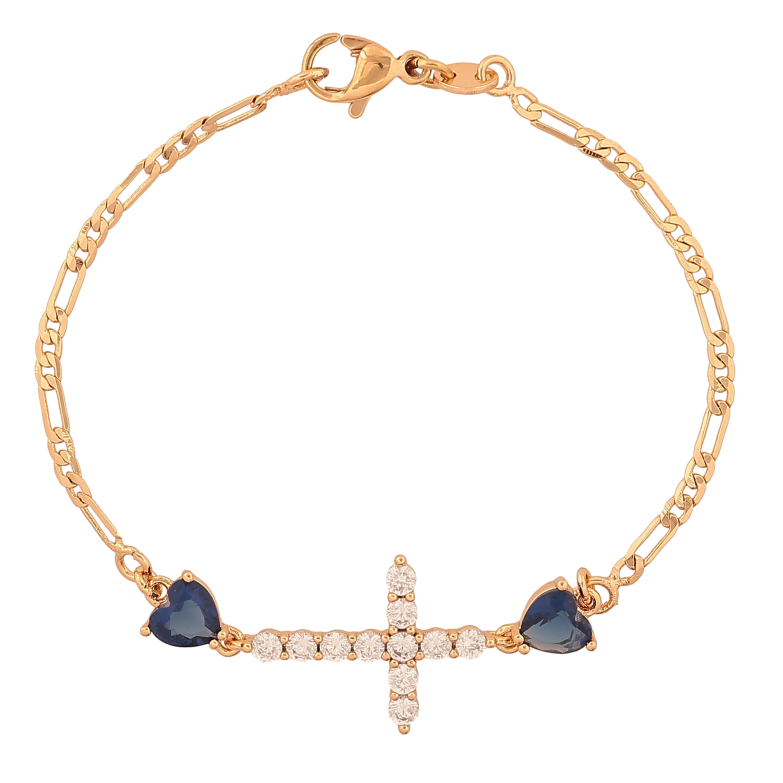 Браслет Xuping цвет Позолота 18К "Крестик с синими кристальными сердечками" размер 15см х 2-13мм фото №1
