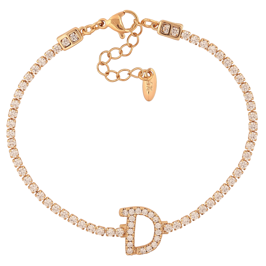 Браслет Xuping цвет Позолота 18K "Кристальная дорожка с буквой D" размер с доп. цепочкой 17.5-21см х 2-13мм фото №1