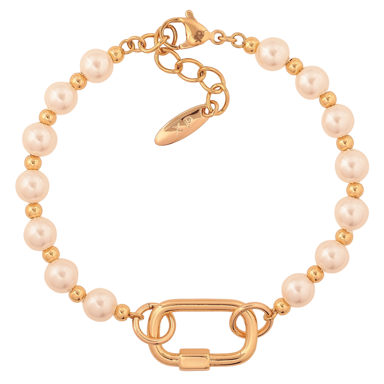 Браслет Xuping цвет Позолота 18K "Жемчужно-золотистые бусины с вставкой" длинна с доп. цепочкой 17.5-19.5см х 3-13мм фото №1