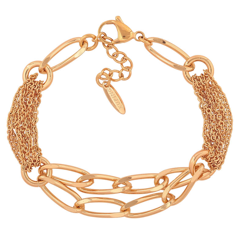 Браслет Xuping цвет Позолота 18K "Цепочка Комбинированная" длинна с доп. цепочкой 19-22см х 7-10мм фото №1