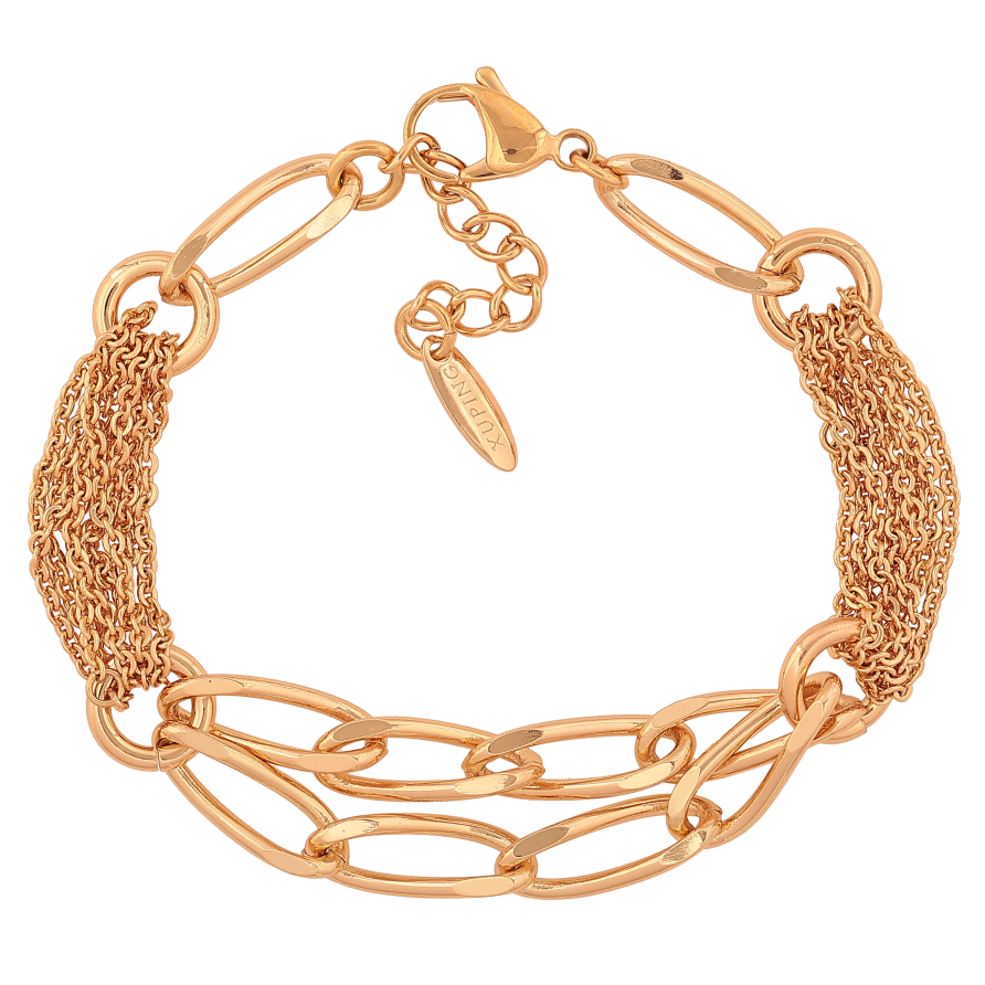 Браслет Xuping цвет Позолота 18K "Цепочка Комбинированная" длинна с доп. цепочкой 19-22см х 7-10мм фото №1