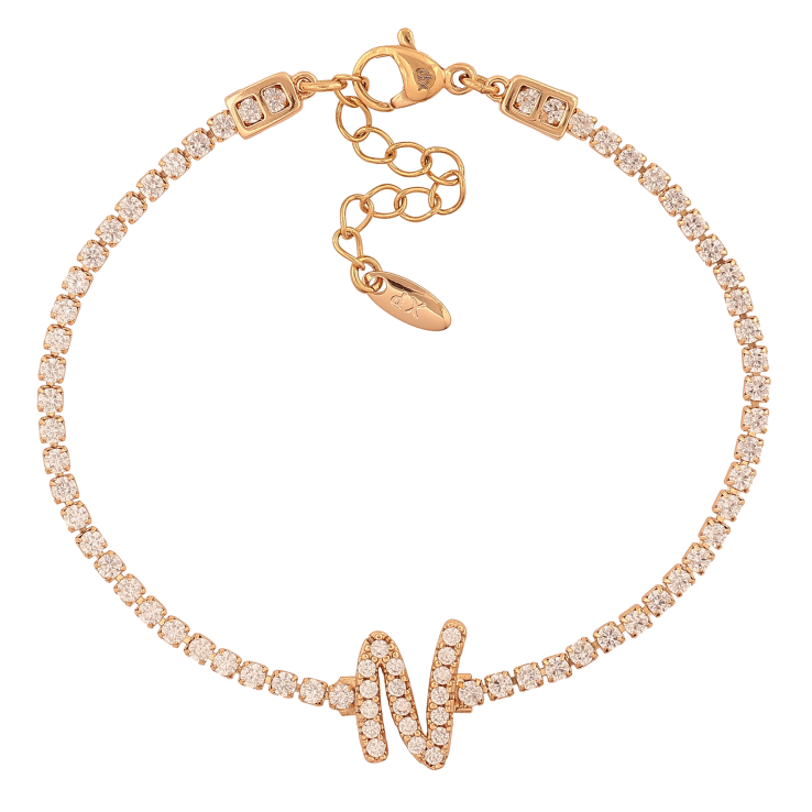 Браслет Xuping цвет Позолота 18K "Дорожка кристаллов с буквой N" размер с доп. цепочкой 17-20см х 2-12мм фото №3