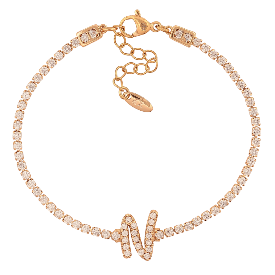 Браслет Xuping цвет Позолота 18K "Дорожка кристаллов с буквой N" размер с доп. цепочкой 17-20см х 2-12мм фото №1