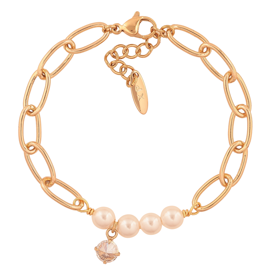 Браслет Xuping цвет Позолота 18K "Цепочка с жемчужными бусинами" размер с доп. цепочкой 18-20.5см х 6-7мм фото №1