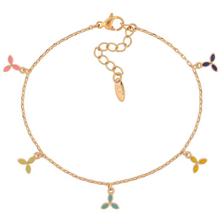 Браслет Xuping цвет Позолота 18K "Цепочка с разноцветными подвесками" размер с доп. цепочкой 17-20.5см х 1мм фото №1 Браслет Xuping цвет Позолота 18K "Цепочка с разноцветными подвесками" размер с доп. цепочкой 17-20.5см х 1мм фото №1