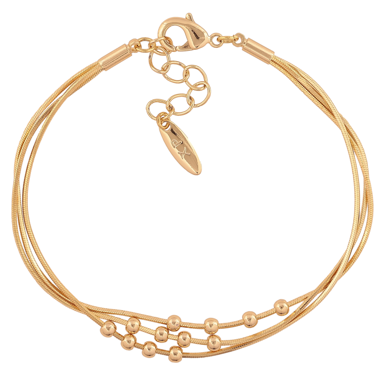 Браслет Xuping колір Позолота 14K "Три ланцюжки з намистинами" розмір з дод. ланцюжком 18.5-21.5см х 1-3мм фото №1