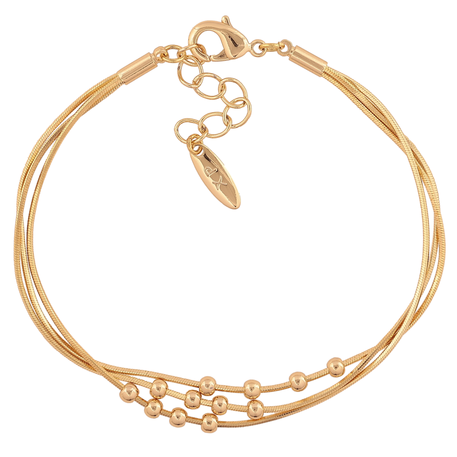 Браслет Xuping колір Позолота 14K "Три ланцюжки з намистинами" розмір з дод. ланцюжком 18.5-21.5см х 1-3мм фото №1