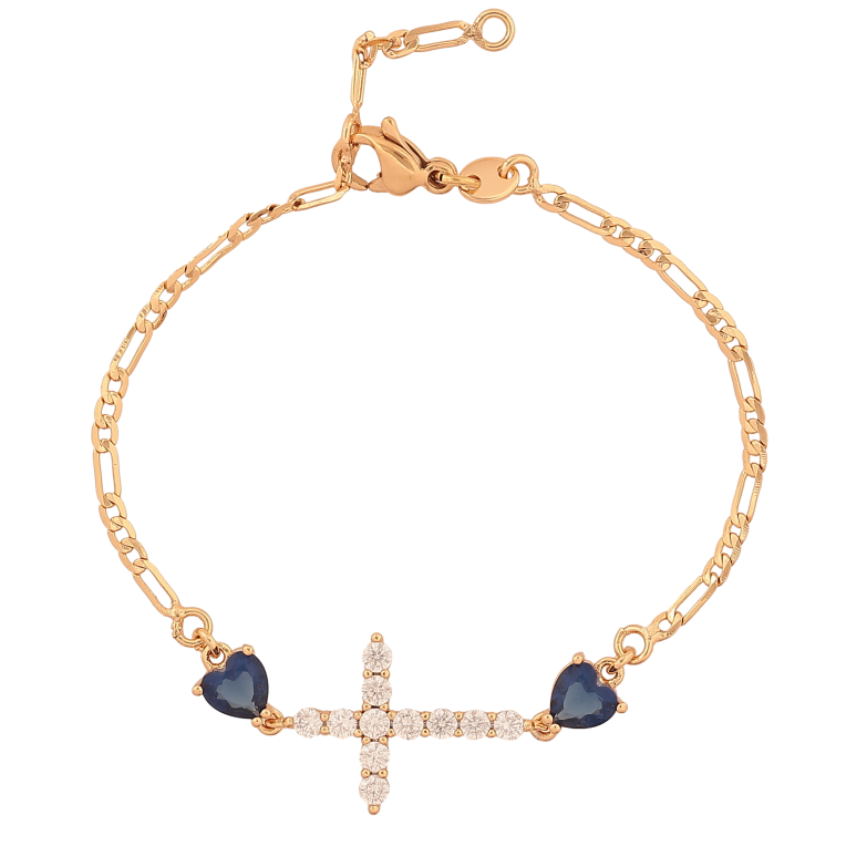 Браслет Xuping колір Позолота 18К "Хрестик з синіми кристальними серцями" розмір з дод. ланкою 15,16.5см х 2-13мм фото №1