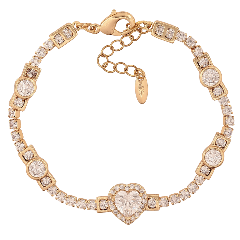 Браслет Xuping колір Позолота 14K "Доріжка кристалів із серцем" розмір з доп. ланцюжком 16.5-19.5см х 3-11мм фото №1