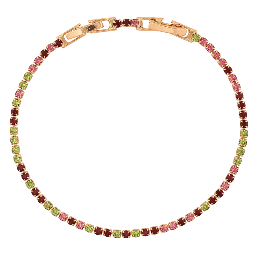 Браслет Xuping колір Позолота 18K "Доріжка різнокольорових кристалів" довжина з дод. замком 17,19см х 2мм фото №1