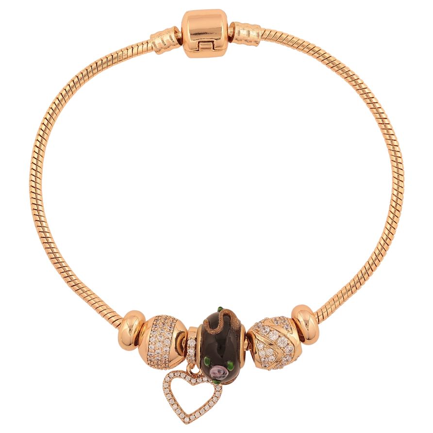 Браслет Xuping цвет Позолота 18K "В стиле "Pandora" Ювелирный шнур с бусинами" длина 21см х 3мм фото №1