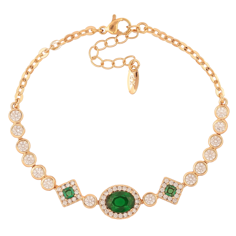 Браслет Xuping цвет Позолота 18K "Узор с зелеными кристаллами" размер с доп. цепочкой 17-20см х 3-10мм фото №1