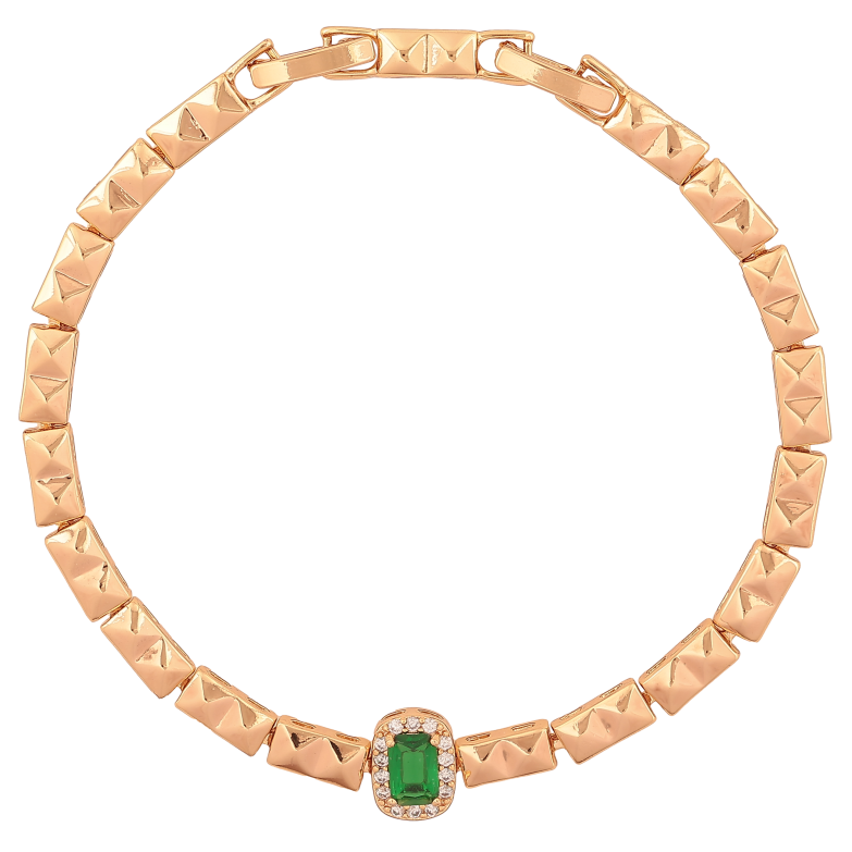 Браслет Xuping цвет Позолота 18K "Узор с зеленым кристаллом" длина с доп. замком 17.5,19.5см х 4-9мм фото №1 Браслет Xuping цвет Позолота 18K "Узор с зеленым кристаллом" длина с доп. замком 17.5,19.5см х 4-9мм фото №1