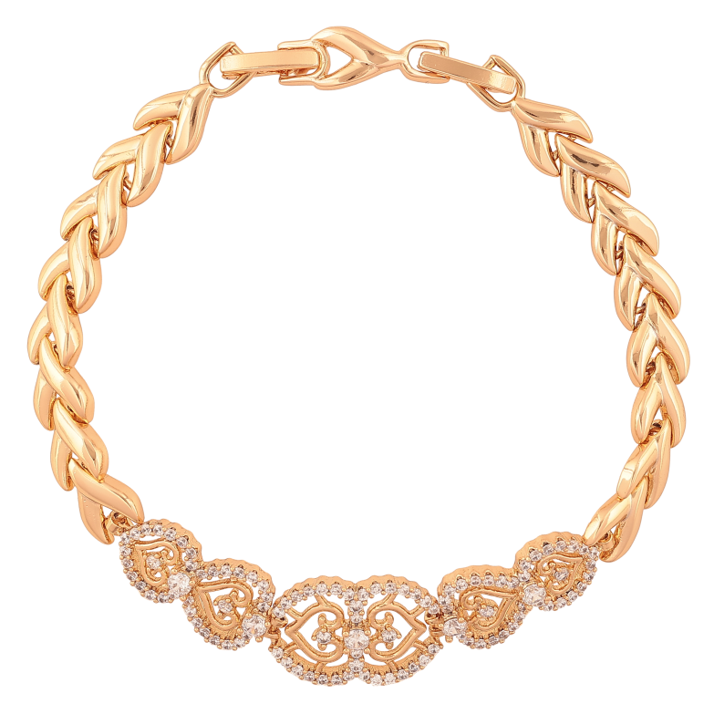Браслет Xuping цвет Позолота 18K "Узор сердечки с кристаллами" длина с доп. замком 17.5,19.5см х 7-13мм фото №1