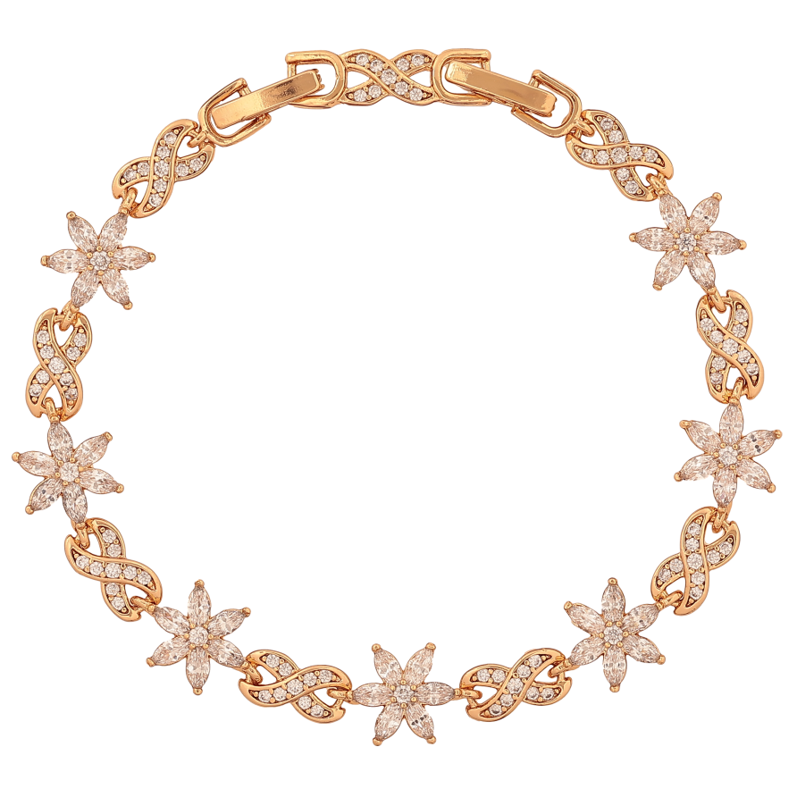 Браслет Xuping цвет Позолота 18K "Кристальные цветочки с знаками бесконечности" длинна с доп. замком 17,19см х 5-9мм фото №1