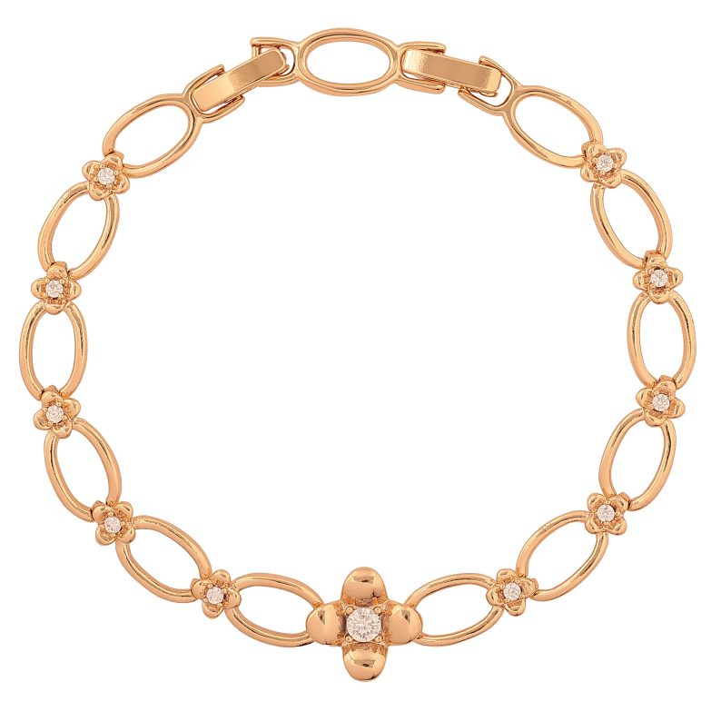 Браслет Xuping колір Позолота 18K "Візерунок з квіточкою і кристалами" довжина з дод. замком 17.5,19.5см х 5-12мм фото №1