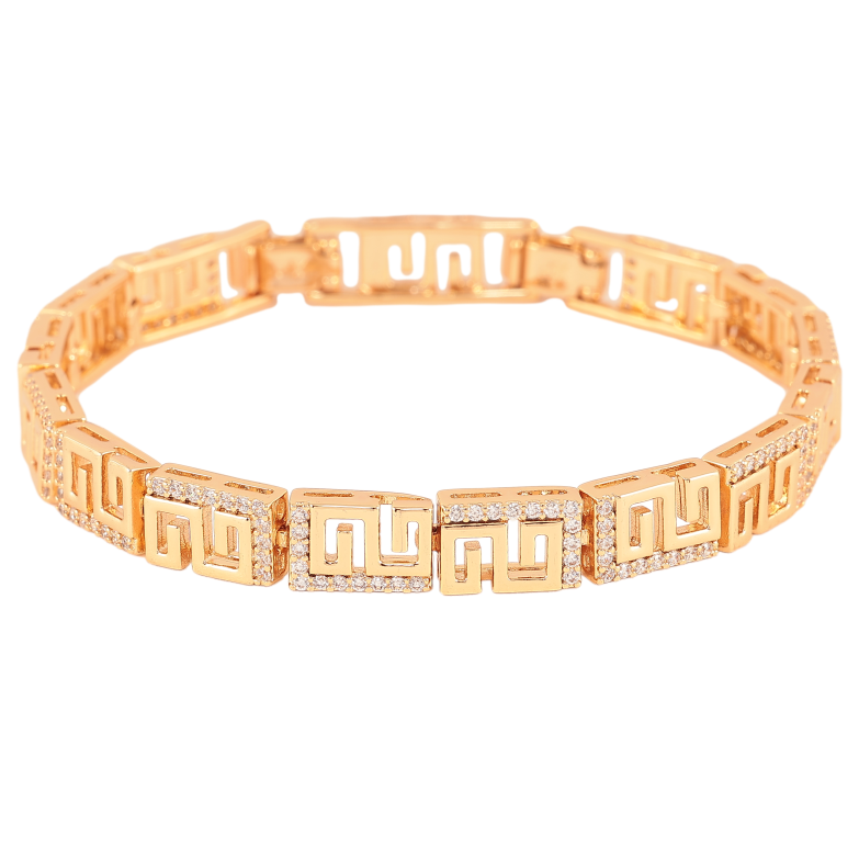 Браслет Xuping цвет Позолота 18К "Греческий узор с кристаллами" размер с доп. замком 17,19.5см х 8мм фото №1 Браслет Xuping цвет Позолота 18К "Греческий узор с кристаллами" размер с доп. замком 17,19.5см х 8мм фото №1