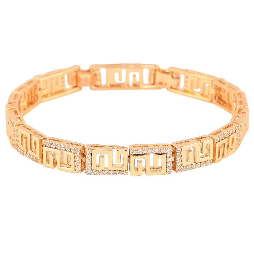 Браслет Xuping цвет Позолота 18К "Греческий узор с кристаллами" размер с доп. замком 17,19.5см х 8мм фото №1 Браслет Xuping цвет Позолота 18К "Греческий узор с кристаллами" размер с доп. замком 17,19.5см х 8мм фото №1