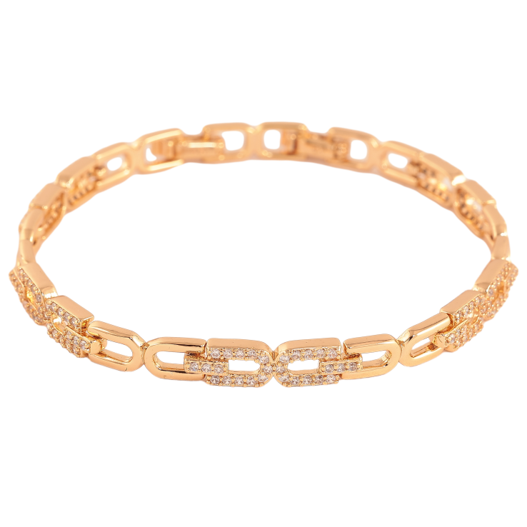 Браслет Xuping цвет Позолота 18K "Узор с кристаллами" размер с доп. замком 17.5, 19см х 5мм фото №13