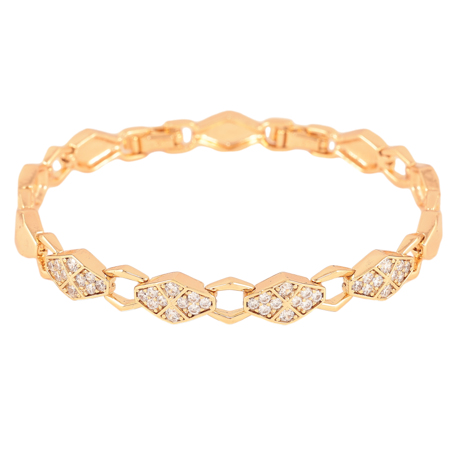 Браслет Xuping цвет Позолота 18K "Узор с кристаллами" размер с доп. замком 17,19см х 7-8мм фото №1