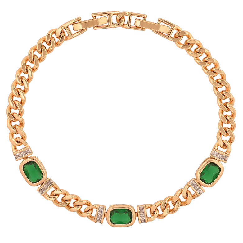 Браслет Xuping цвет Позолота 18K "Цепочка с зелеными кристаллами" размер с доп. замком 17, 19см х 5-7мм фото №1