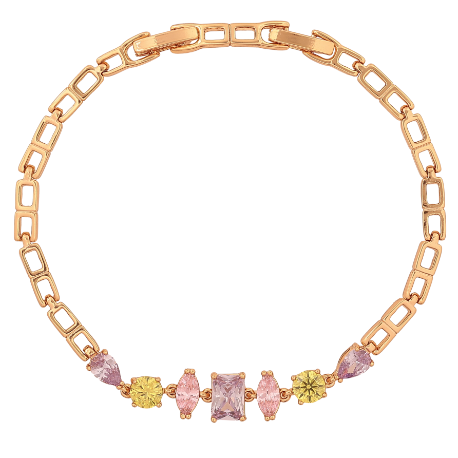 Браслет Xuping цвет Позолота 18K "Узор с разноцветными кристаллами" длинна с доп. замком 17.5,19.5см х 4-7мм фото №1