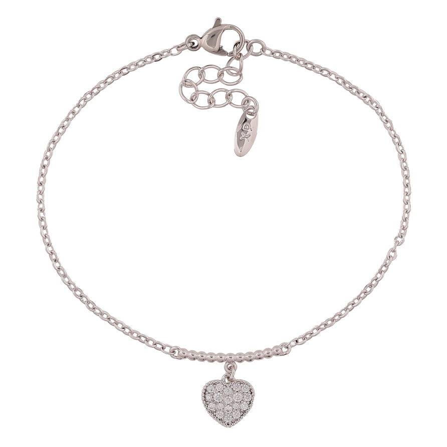 Браслет Xuping колір Родій "Ланцюжок із серцем" довжина з дод. ланцюжком 16.5-19.5см х 1.5мм фото №1 Браслет Xuping колір Родій "Ланцюжок із серцем" довжина з дод. ланцюжком 16.5-19.5см х 1.5мм фото №1