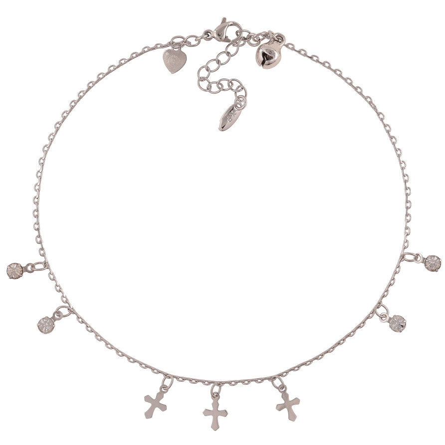 Браслет Xuping цвет Родий на ногу "Цепочка с крестиками и кристаллами" длина с доп. цепочкой 26,30см х 1.5мм фото №1