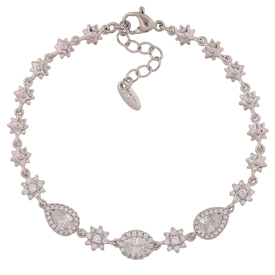 Браслет Xuping цвет Родий "Узор с кристаллами" длина с доп. цепочкой 17-20см х 5-7мм фото №1