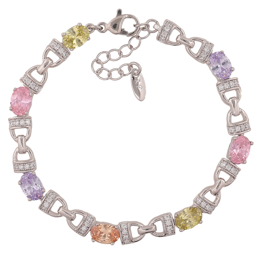 Браслет Xuping колір Родій "Візерунок з кольоровими кристалами" довжина з дод. ланцюжком 16.5-19.5см х 5-6мм фото №1