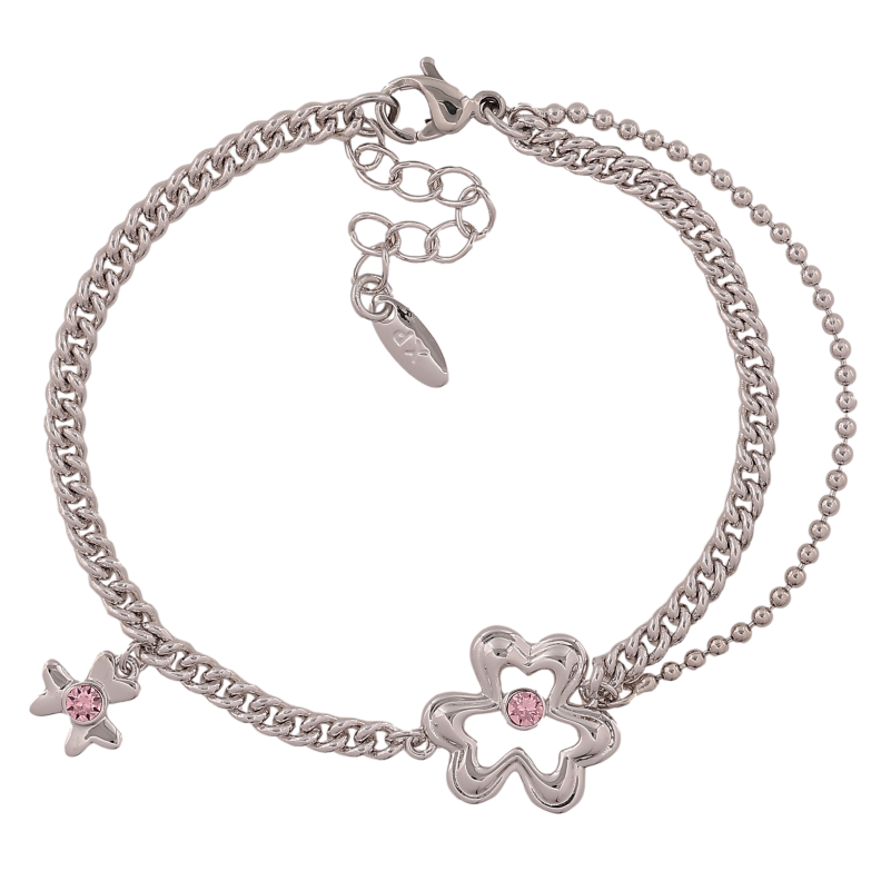 Браслет Xuping колір Родій "Подвійний ланцюжок з квіточками" довжина з дод. ланцюжком 15.5-18.5см х 2-15мм фото №1 Браслет Xuping колір Родій "Подвійний ланцюжок з квіточками" довжина з дод. ланцюжком 15.5-18.5см х 2-15мм фото №1