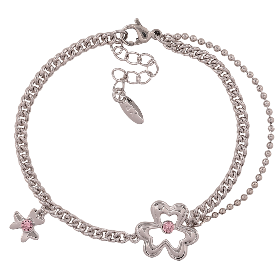 Браслет Xuping цвет Родий "Двойная цепочка с цветочками" длина с доп. цепочкой 15.5-18.5см х 2-15мм фото №1 Браслет Xuping цвет Родий "Двойная цепочка с цветочками" длина с доп. цепочкой 15.5-18.5см х 2-15мм фото №1