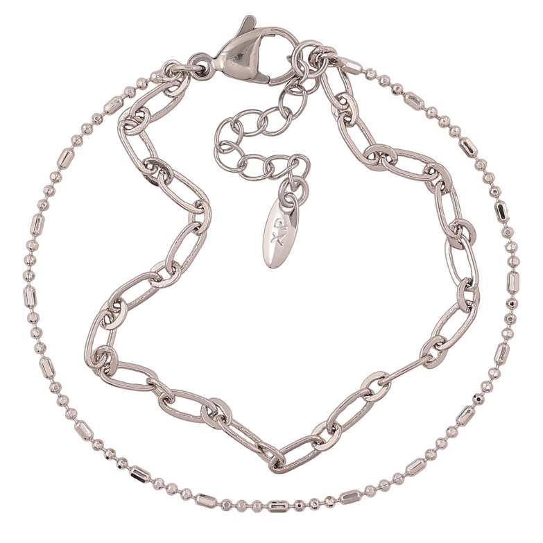 Браслет Xuping цвет Родий "Двойная цепочка Перлина" длина с доп. цепочкой 15-18.5см х 4мм фото №1