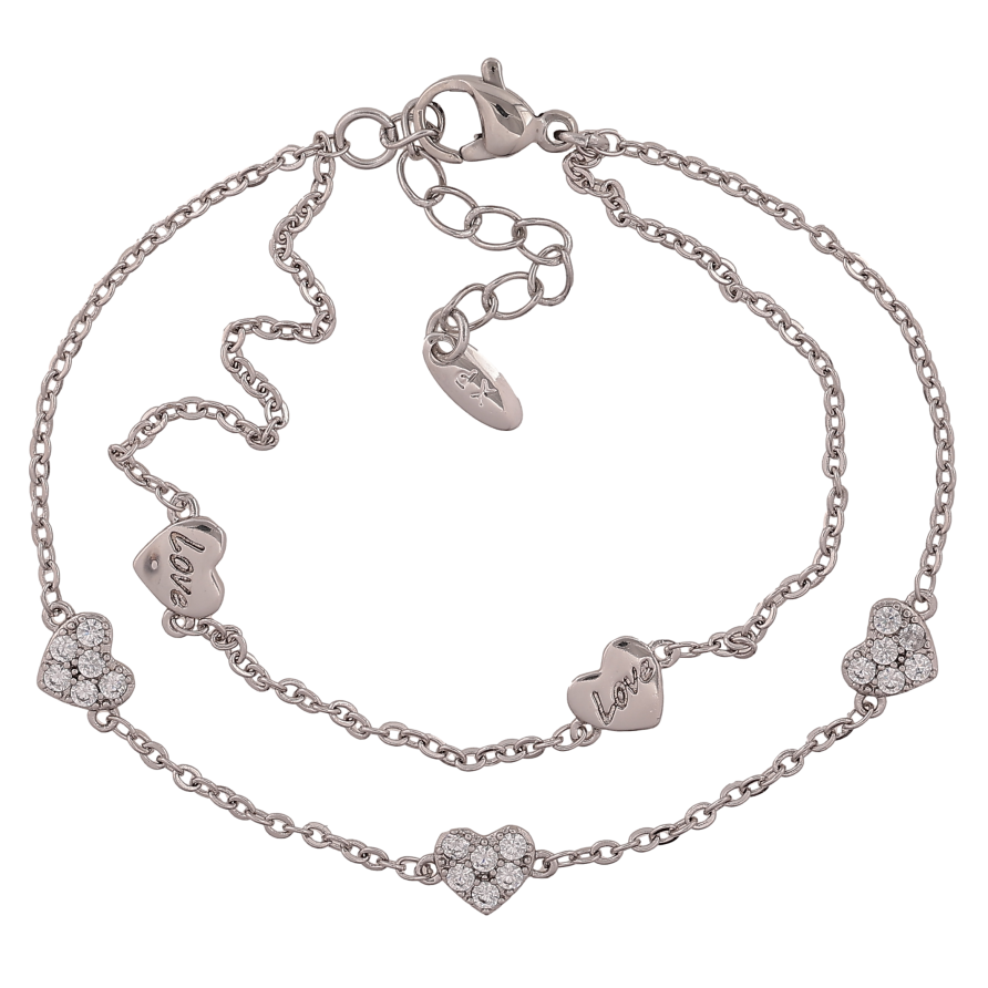Браслет Xuping колір Родій "Подвійний ланцюжок із серцями" довжина з дод. ланцюжком 16-19см х 1.5-6мм фото №1