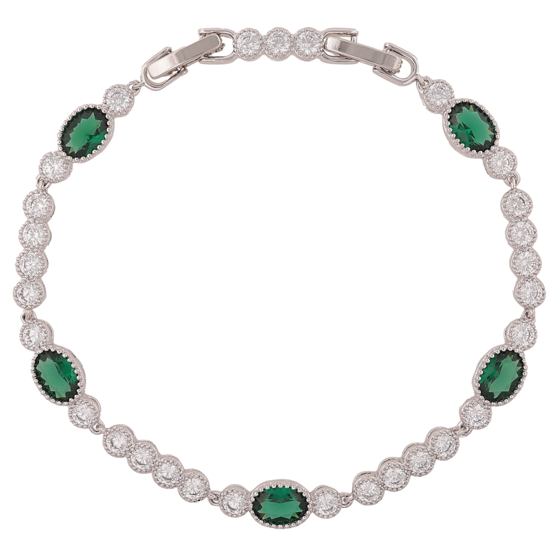 Браслет Xuping цвет Родий "Узор с зелеными кристаллами" длина с доп.замком  17.5,19.5см х 4-6мм фото №1