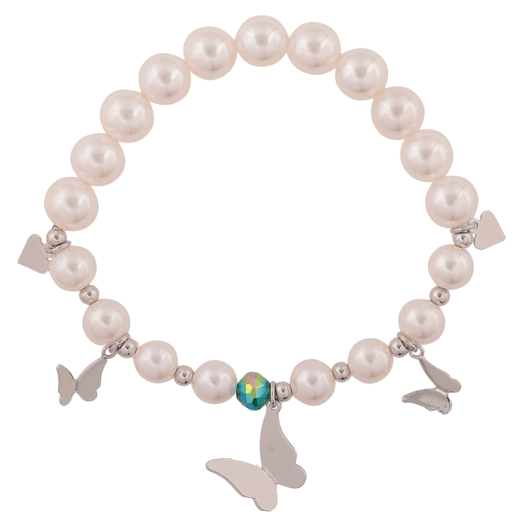 Браслет Xuping колір Родій "Перлинні намистини з метеликами" ø 3-8мм, вільний розмір фото №2