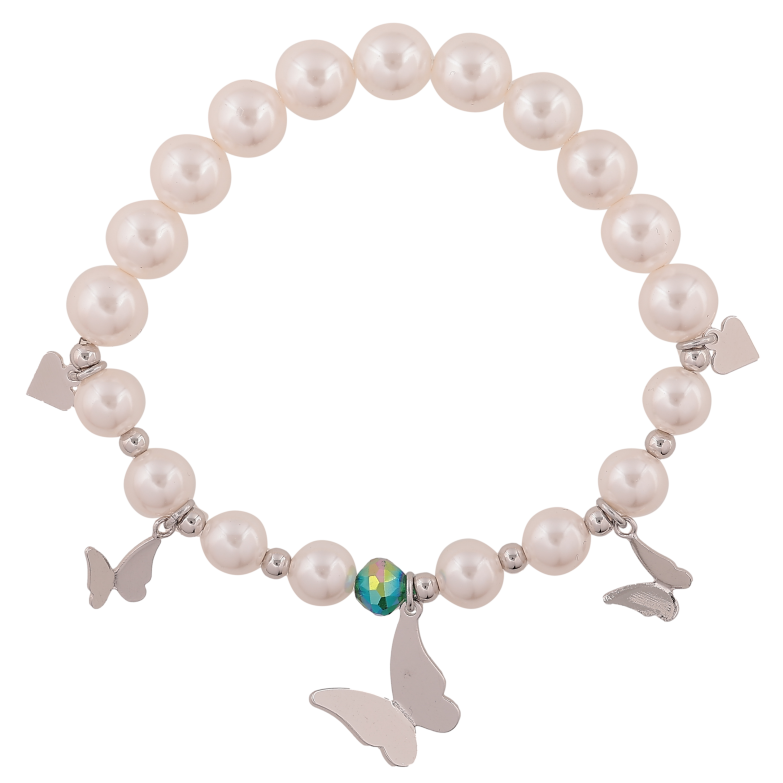 Браслет Xuping цвет Родий "Жемчужные бусины с бабочками" ø 3-8мм, свободный размер фото №1 Браслет Xuping цвет Родий "Жемчужные бусины с бабочками" ø 3-8мм, свободный размер фото №1