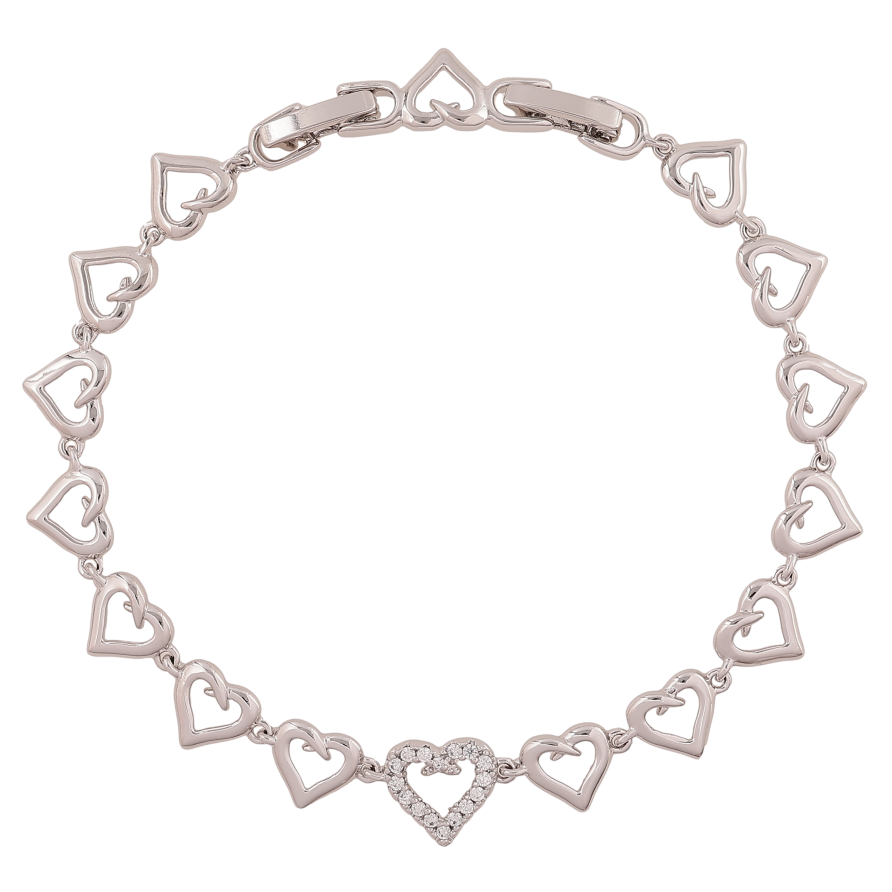 Браслет Xuping цвет Родий "Узор сердечки с кристаллами" длина с доп.замком  17,19см х 7-9мм фото №1