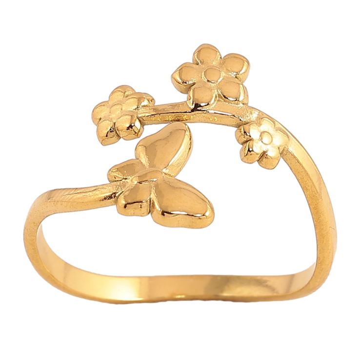 Кольцо Xuping TTM Stainless Steel цвет 14К "Цветочная веточка с бабочкой" фото №3 Кольцо Xuping TTM Stainless Steel цвет 14К "Цветочная веточка с бабочкой" фото №3