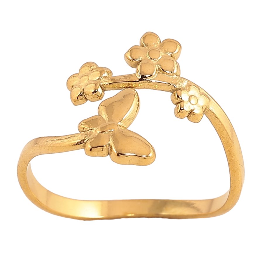 Кольцо Xuping TTM Stainless Steel цвет 14К "Цветочная веточка с бабочкой" фото №1 Кольцо Xuping TTM Stainless Steel цвет 14К "Цветочная веточка с бабочкой" фото №1