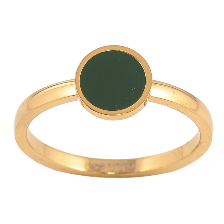 Кольцо Xuping TTM Stainless Steel цвет 14К "Круг с зеленой эмалью" фото №1 Кольцо Xuping TTM Stainless Steel цвет 14К "Круг с зеленой эмалью" фото №1