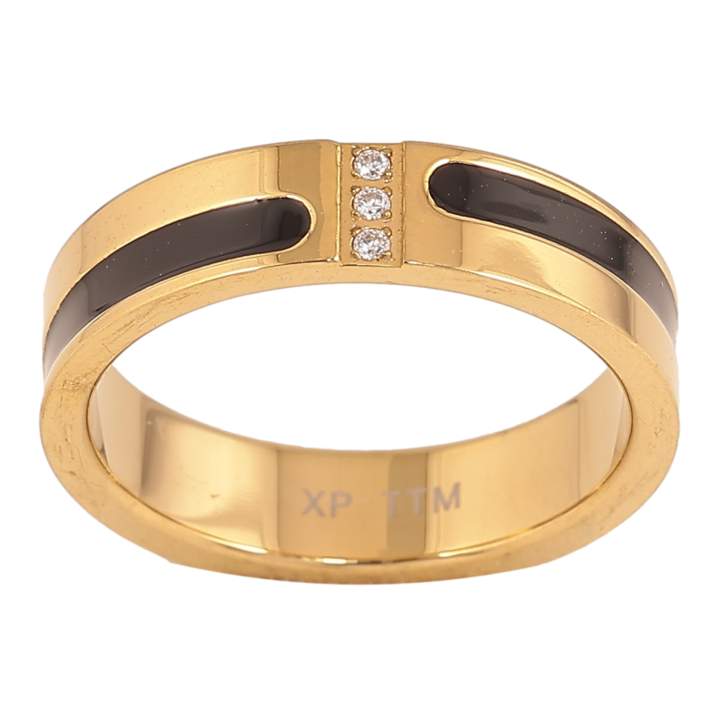 Кольцо Xuping TTM Stainless Steel цвет 14К "Узор черной эмалью с кристаллами", шир. 5мм фото №1