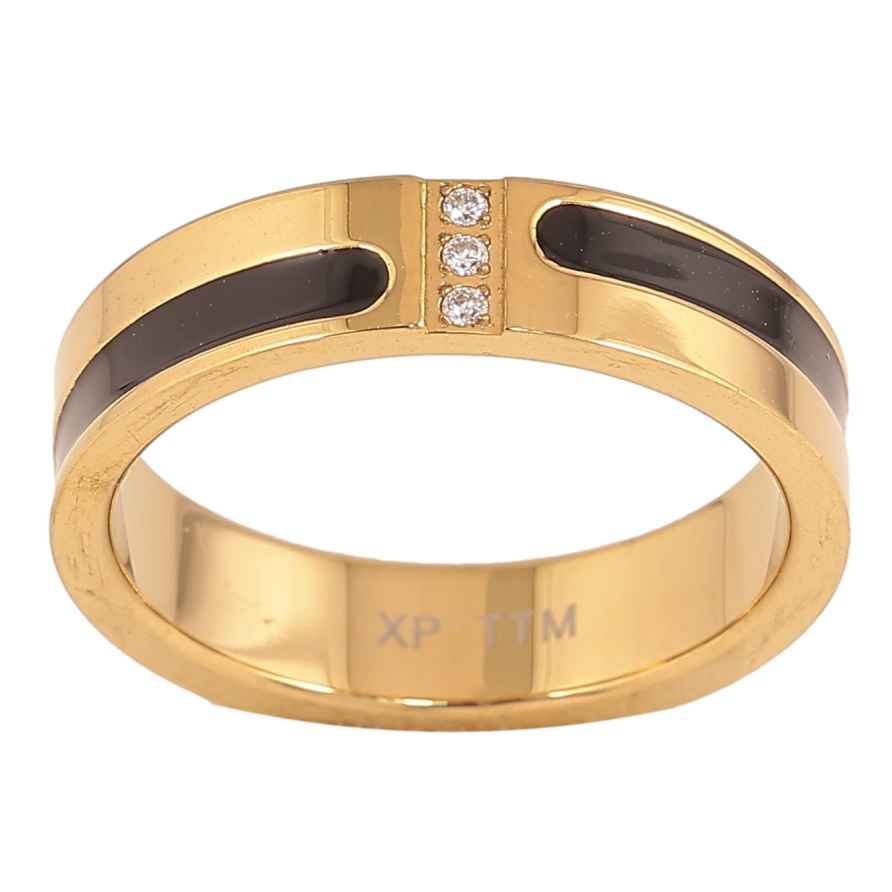 Кольцо Xuping TTM Stainless Steel цвет 14К "Узор черной эмалью с кристаллами", шир. 5мм фото №1