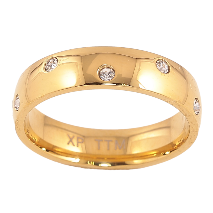 Кольцо Xuping TTM Stainless Steel цвет 14К "Узор с кристаллами" шир. 5мм фото №2