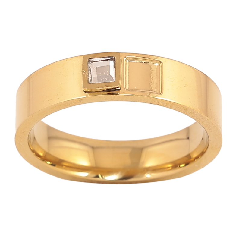 Кольцо Xuping TTM Stainless Steel цвет 14К "Узор с кристаллом" шир. 5мм фото №1